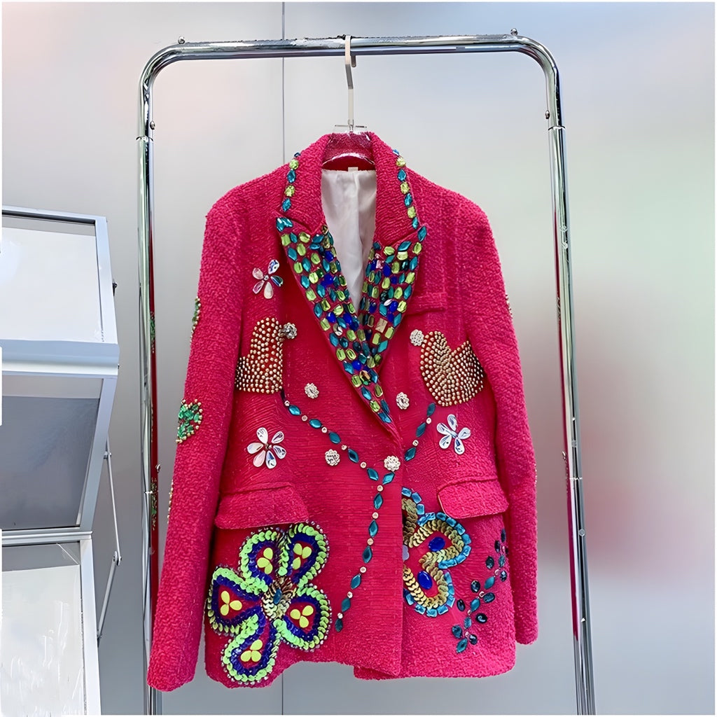 Crystals Decorated Tweed Blazer