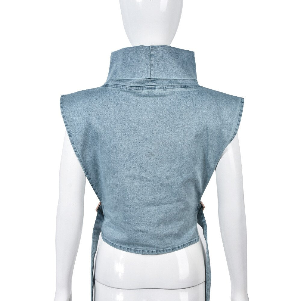 High Neck Denim Vest