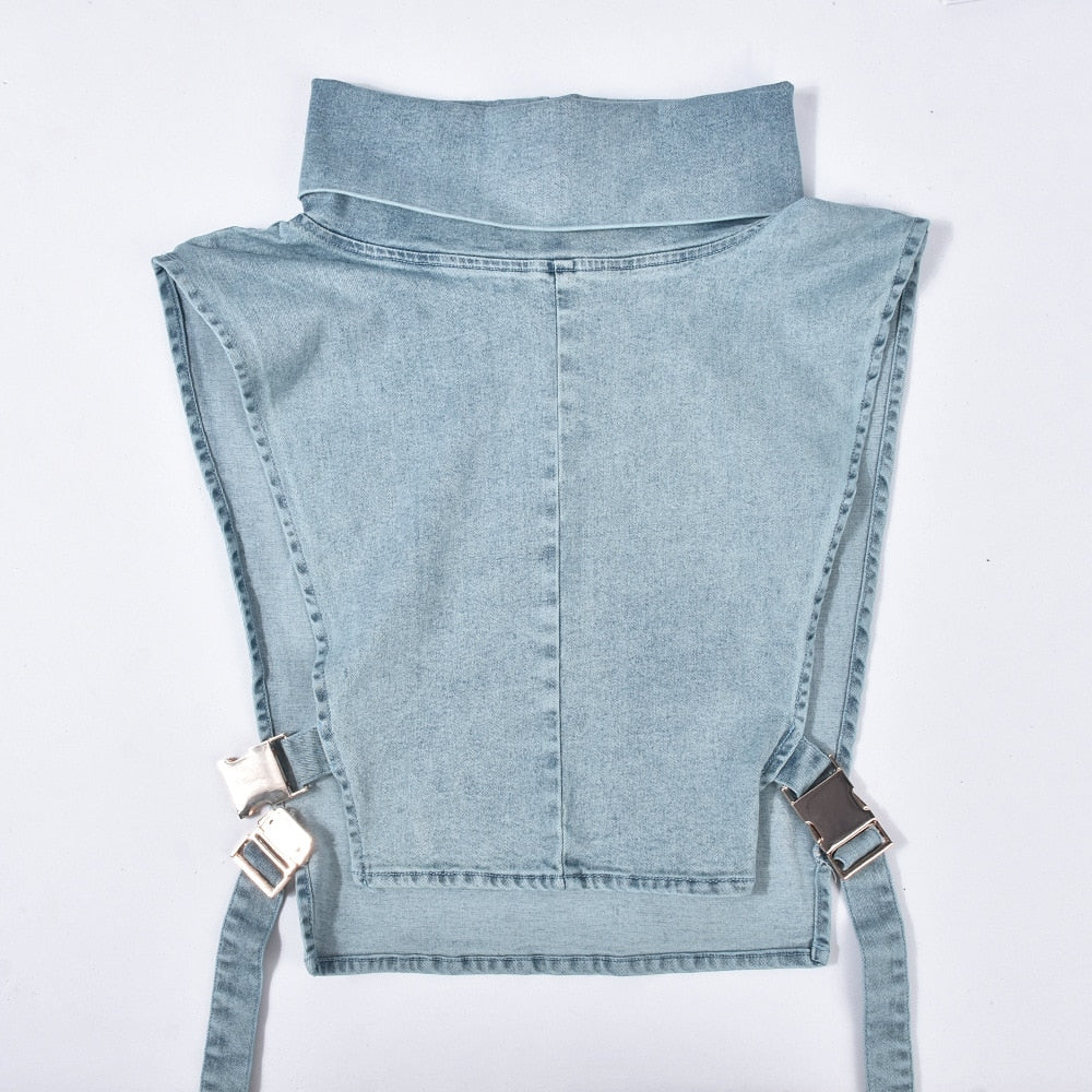 High Neck Denim Vest