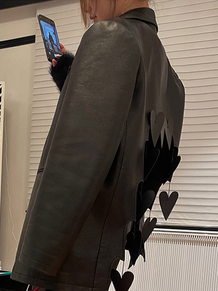 Heart Back Leather Blazer
