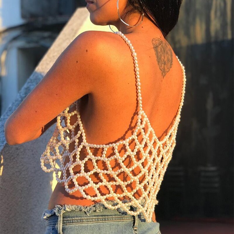 Pearl Beaded Crop Top