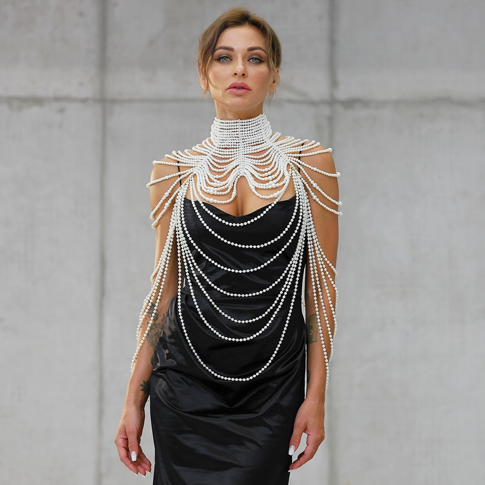 Women Pearl Shawl Necklace