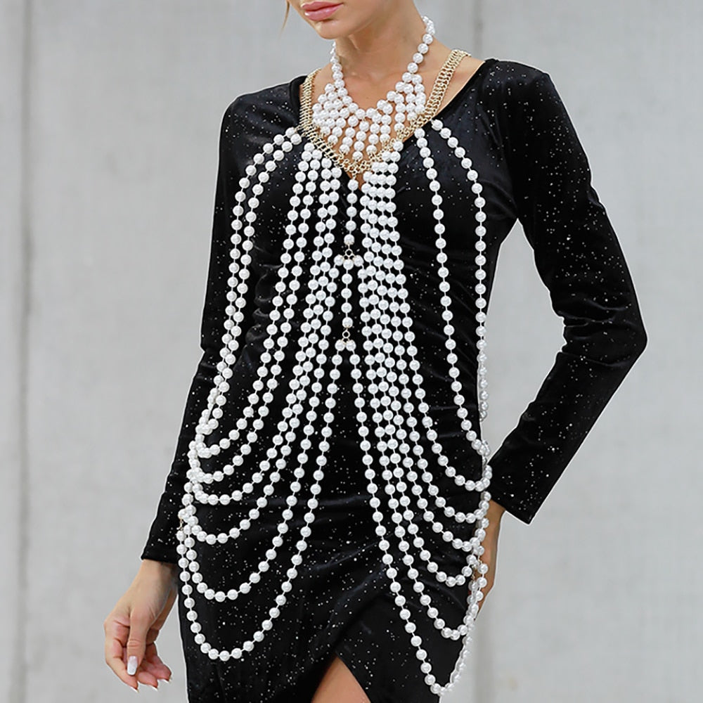 Women Pearl Shawl Necklace