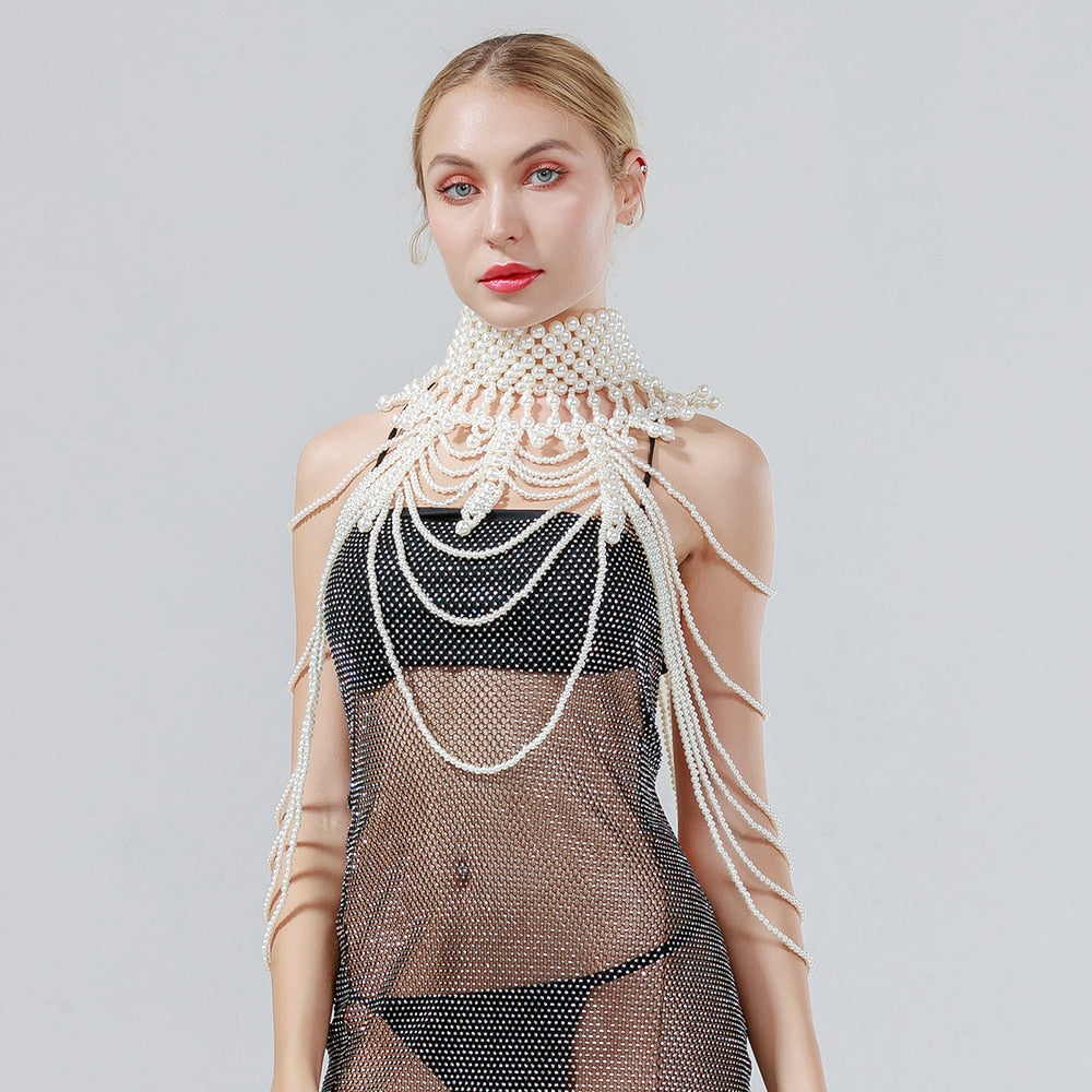 Women Pearl Shawl Necklace