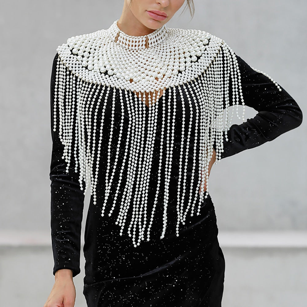Women Pearl Shawl Necklace
